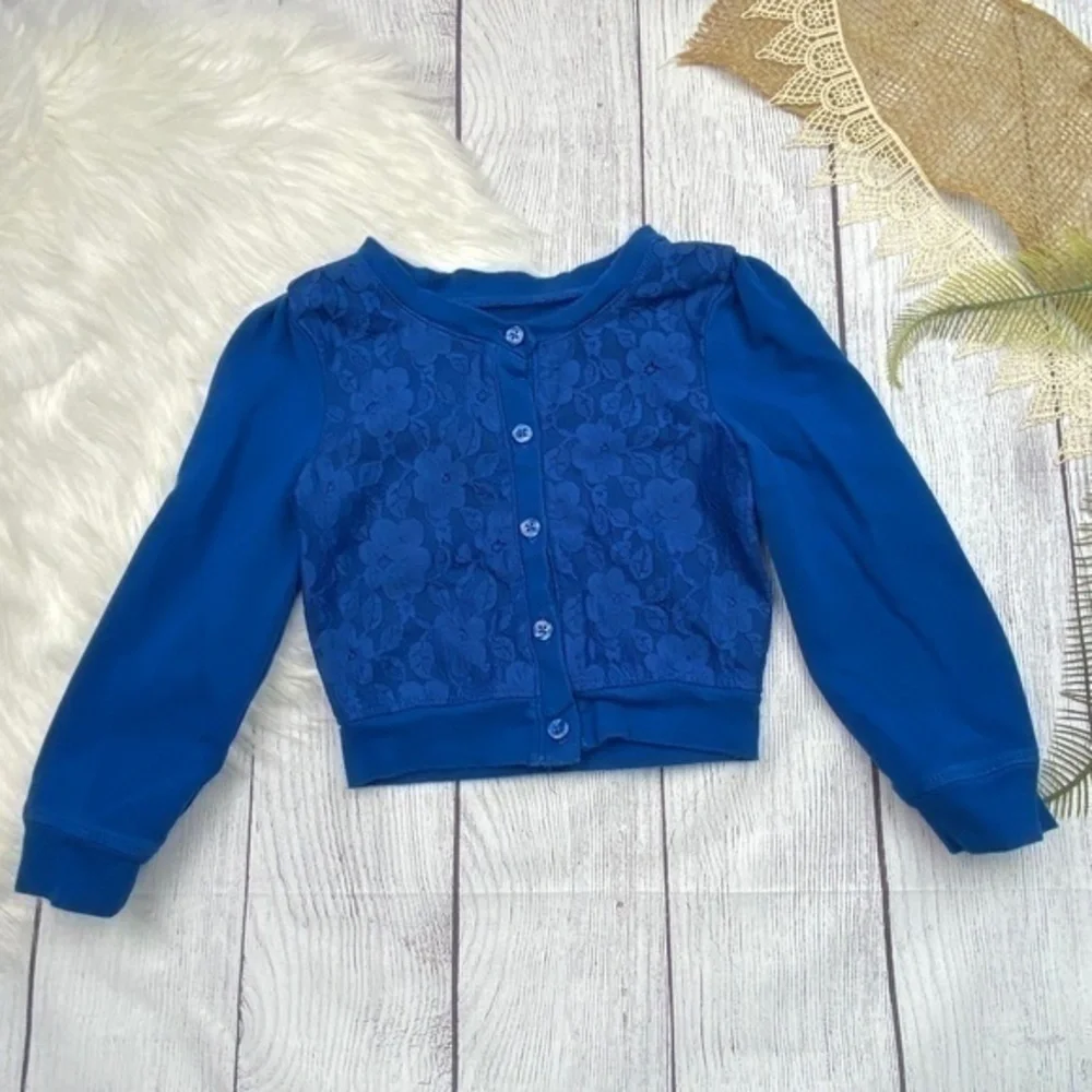 The Childrens Place Cardigan Sweater Girls Size XS Lace Overlay Button Up